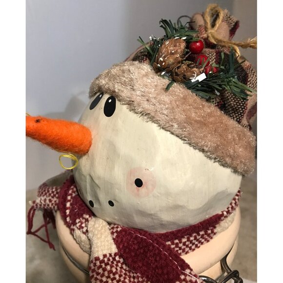 Snowman Ceramic Cannister Hinged Jar Fabric Hat & Scarf 11" Tall11 - Picture 3 of 16